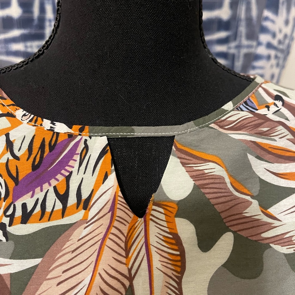 Womenβs Topshop Short Sleeve Tiger and Camo Print Shift Dress Spring Vacay Sz L - Picture 6 of 14